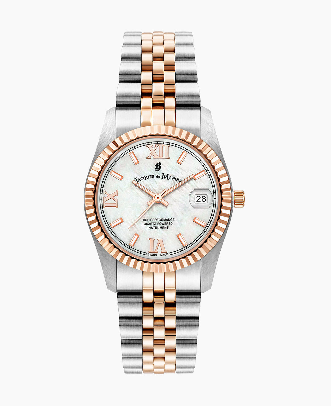 Inspiration Roman 34mm Three-hands Date Two-tone White dial Stainless steel swiss watch