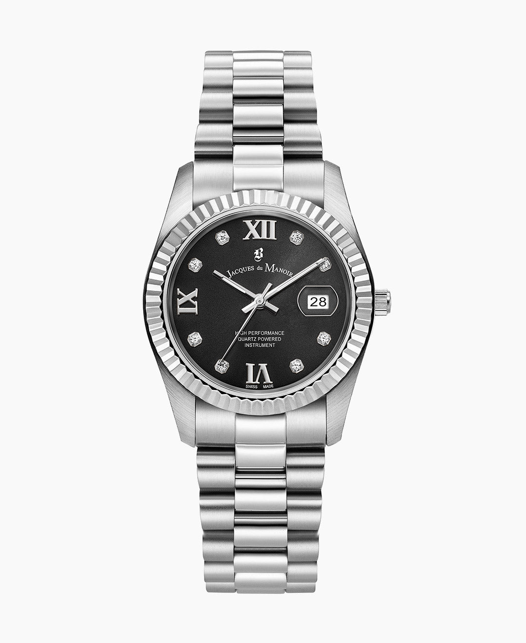Inspiration Roman II 34mm Three-hands Date Silver-tone Black dial Stainless steel swiss watch