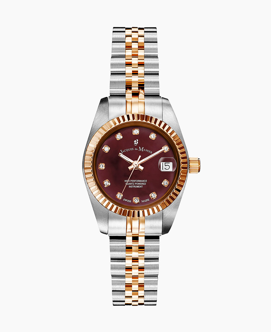 Inspiration Elegance 26MM Three-hands Date Two-tone Burgundy dial Stainless steel swiss watch